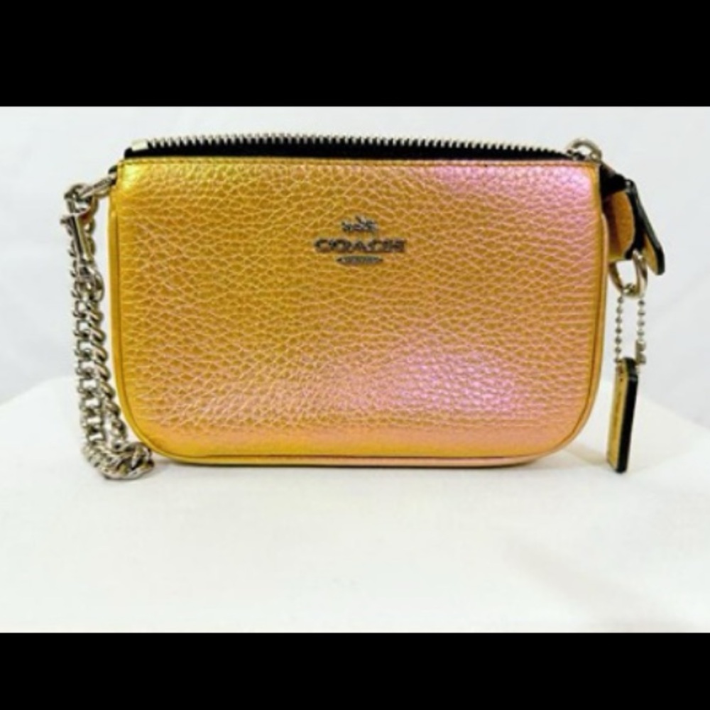 Coach IridescentBAG pink gold green peach purse leather hologram oil slick